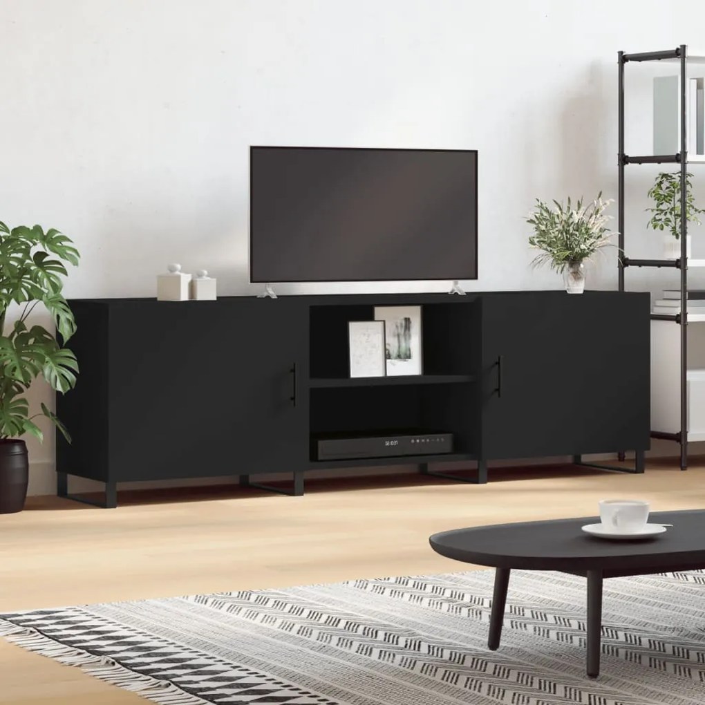 Mobile Porta Tv Nero 150x30x50 Cm İn Legno Multistrato /