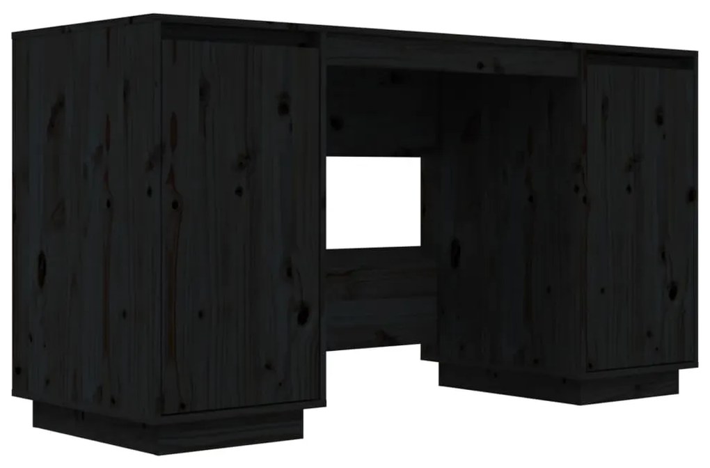 Scrivania nera 140x50x75 cm in legno massello di pino