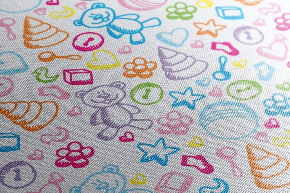 Stampa su tela – Giocattoli per bambini in colori pastello
