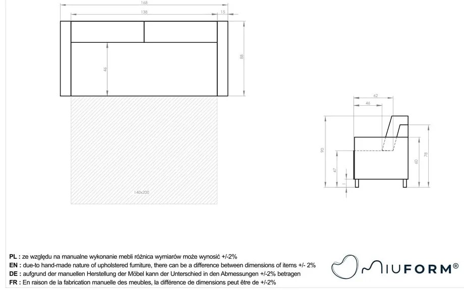 Divano letto rosa 168 cm Lucky Lucy - Miuform