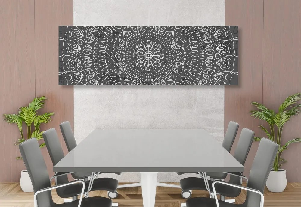 Stampa su tela – Mandala disegnata a mano in bianco e nero