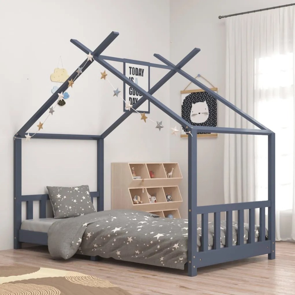 Giroletto Per Bambini Grigio İn Massello Di Pino 90x200 Cm /