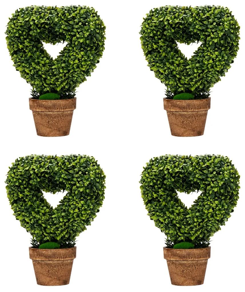 Costway Set 4 alberi artificiali a forma di cuore in vaso, Albero di crittogame con base in cartone biodegradabile