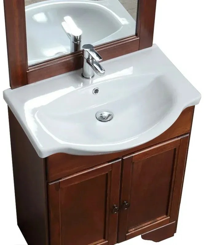 Mobile bagno a terra 55 noce con lavabo specchio e lampada Romantica