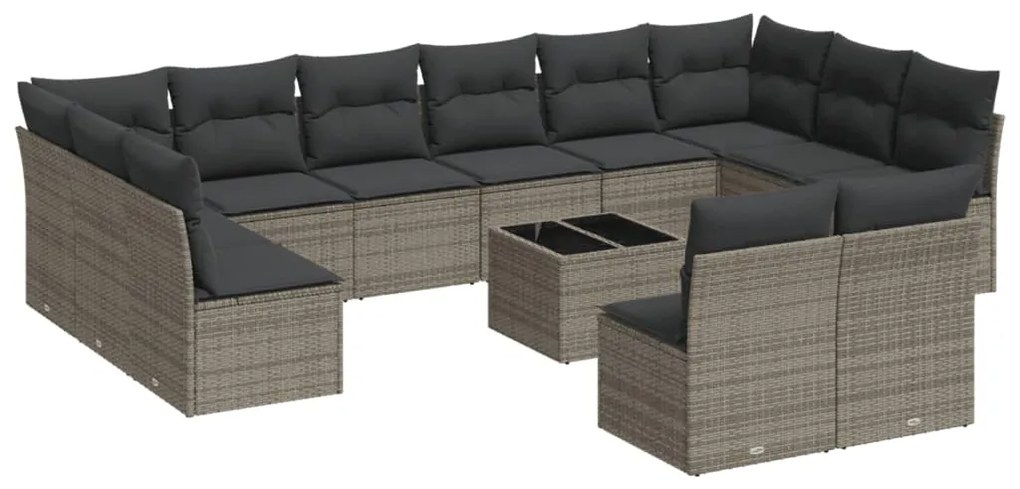 Set divani da giardino 13 pz con cuscini grigio in polyrattan