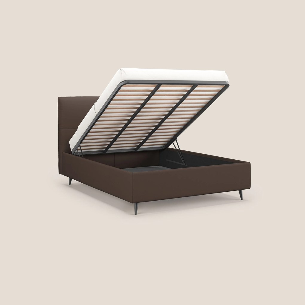Greta letto contenitore dimensioni SLIM con testata trapuntata in ecopelle impermeabile T04 marrone