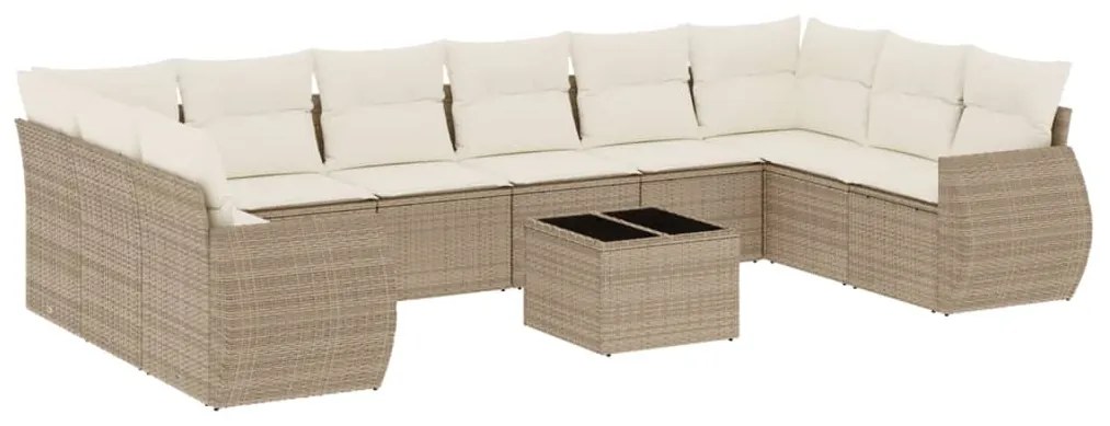 Set Divani da Giardino 11 pz con Cuscini Beige in Polyrattan