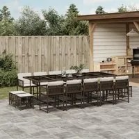 Set da Pranzo da Giardino 15 pz con Cuscini Marrone Polyrattan 3211533