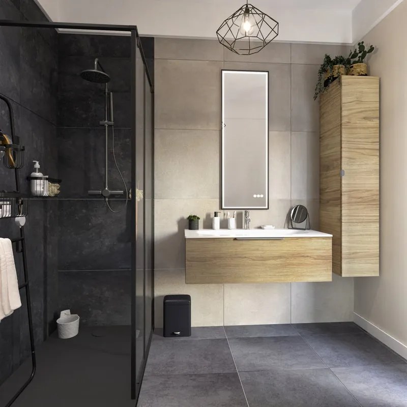 Mobile da bagno sospeso sotto lavabo L 105 x H 32 x P 48 cm miele, 1 cassetto Neo, Maniglie acquistabili separatamente