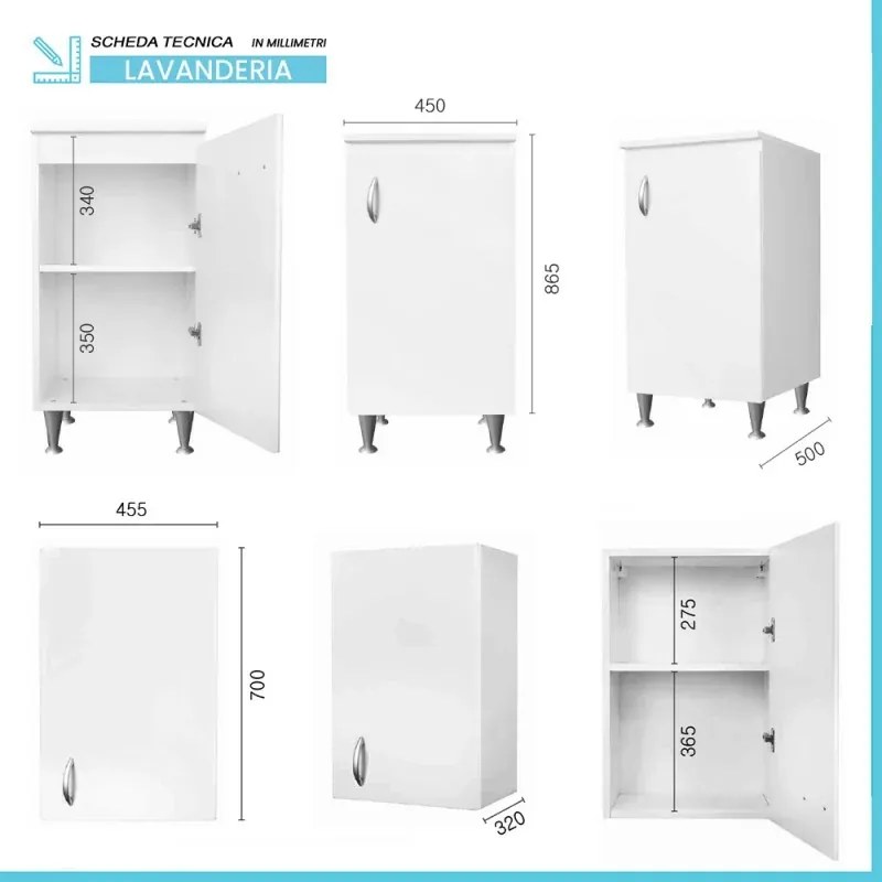 Set da 45 cm con lavatoio base e pensile in legno bianco Fedra