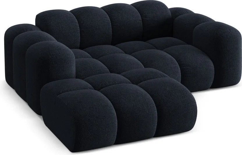 Divano angolare blu scuro (con penisola a sinistra/con chaise lounge) con rivestimento in ciniglia Treno – Cosmopolitan Design