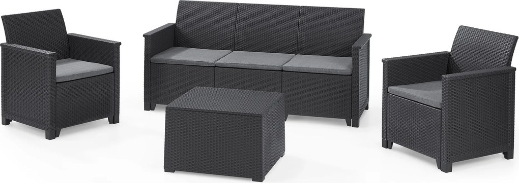 Set da Giardino Divano 2 Poltrone e Tavolino in Resina Keter Emma Lounge Antracite...