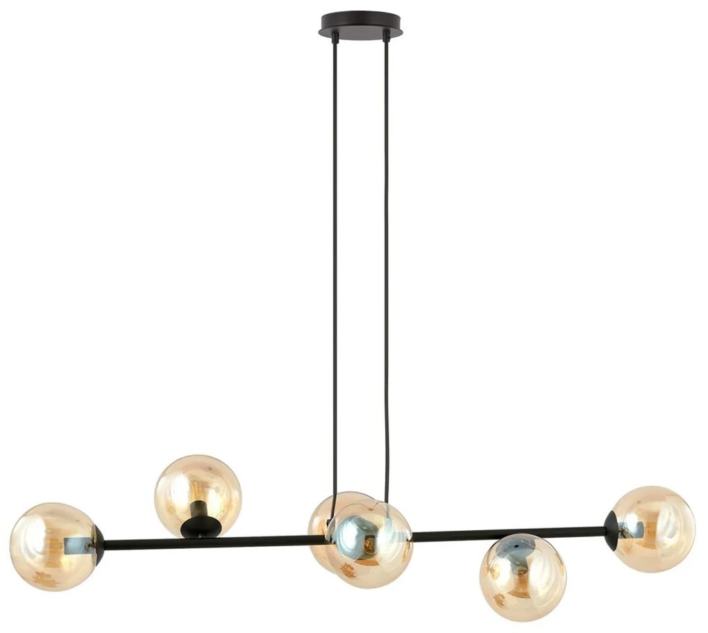 Lampadario a Sospensione in Acciaio e Vetro ROSSI 6 Nero 6xE14