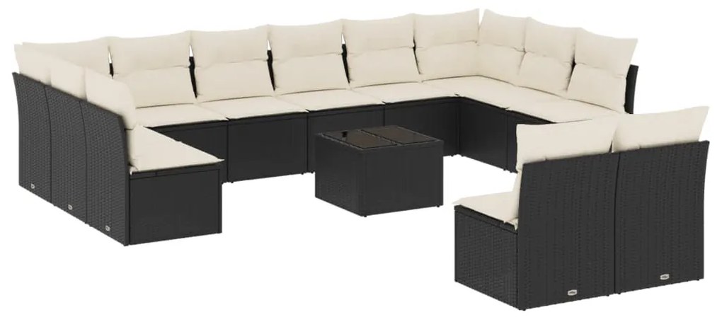 Set divani da giardino 13pz con cuscini nero in polyrattan