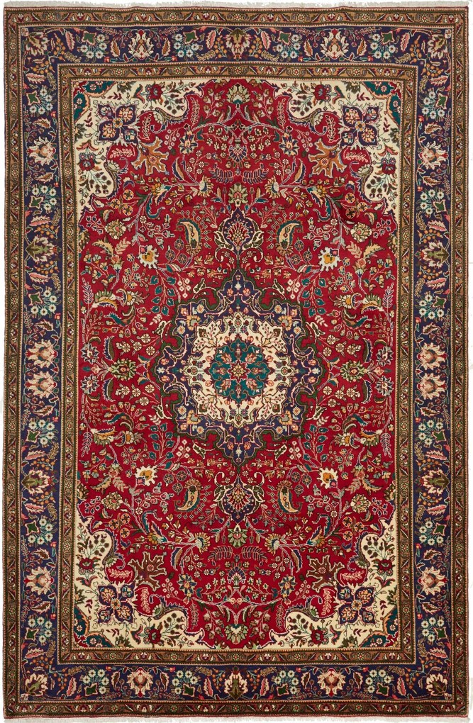 Tabriz Tappeto 200x310 Rosso (Iran) Annodato A Mano