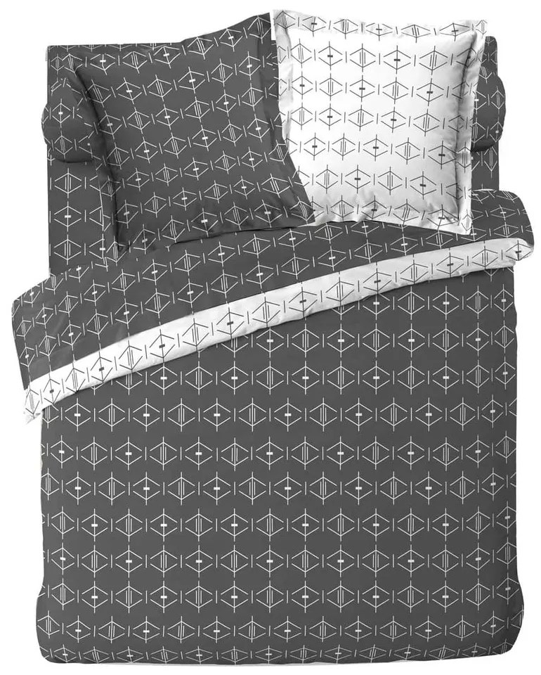 Copripiumino bianco/grigio scuro in cotone per letto matrimoniale/per letto esteso 240x220 cm Aristide – douceur d'intérieur