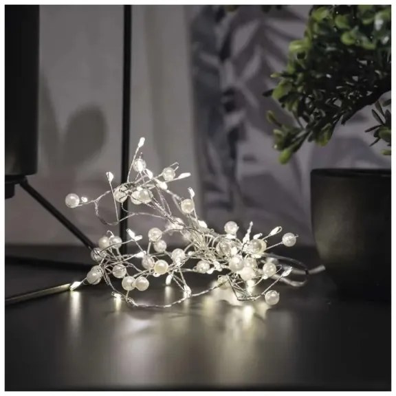 Catena luminosa LED natalizia, 40 LED, 1,5 m, alimentazione 3x AA, bianco caldo