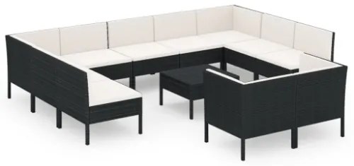 Set Divani da Giardino 12 pz con Cuscini in Polyrattan Nero