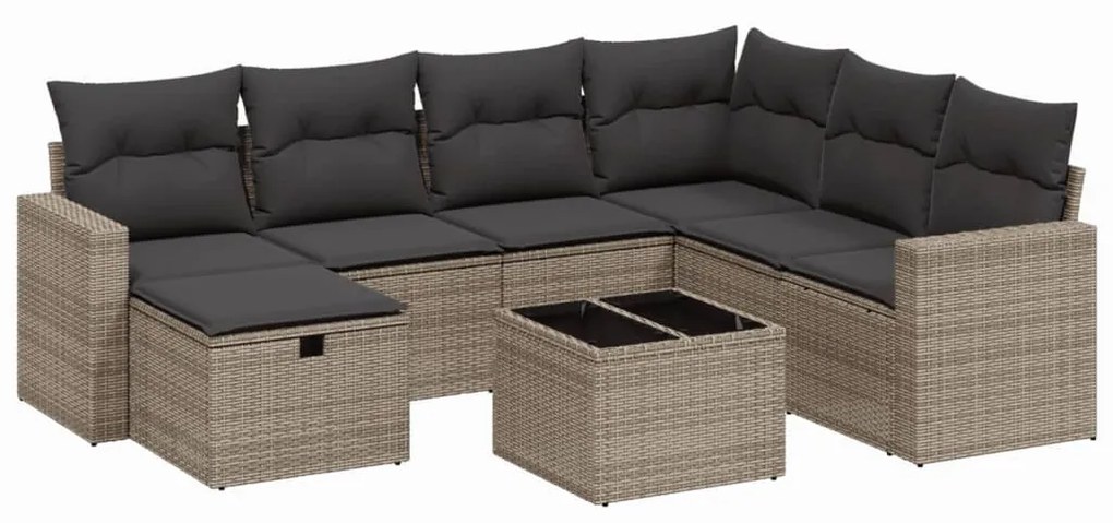 Set divano da giardino 8 pz con cuscini grigio in polyrattan