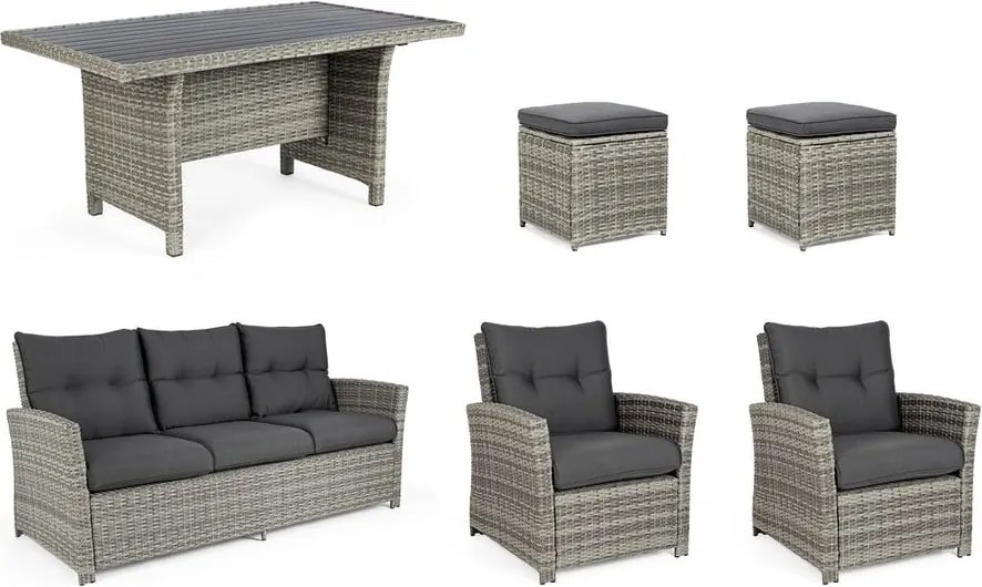 Set di mobili da giardino grigio in rattan artificiale per 6 persone Ariel – Bizzotto