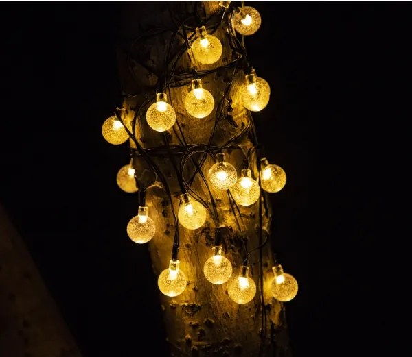 LED Solare catena decorativa BUBBLE GLASS 20xLED/8 funzioni 4,85 m 600 mAh IP44