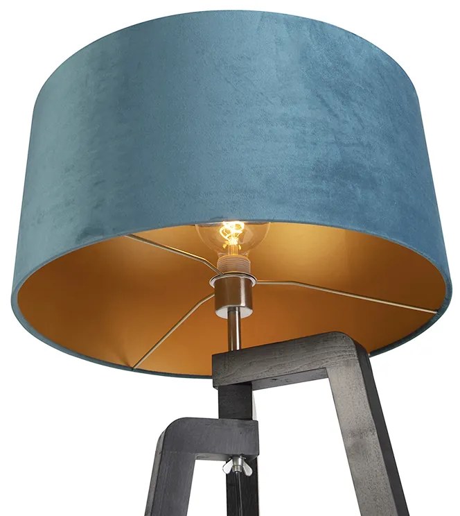 Lampada da terra treppiede nera con paralume blu e oro 50 cm - Puros