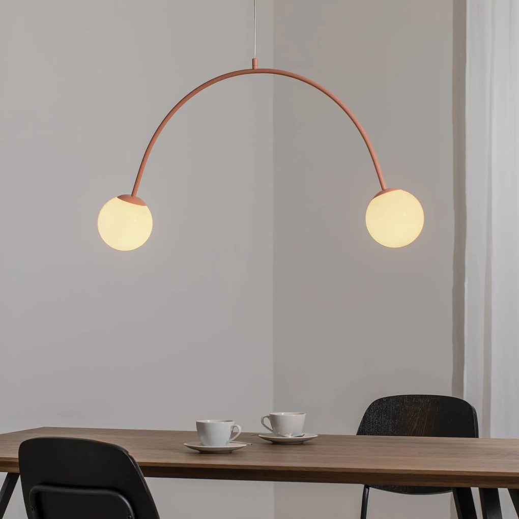 ALDEX Lampada a sospensione Una 2, metallo, vetro, 2 luci, rosso corallo