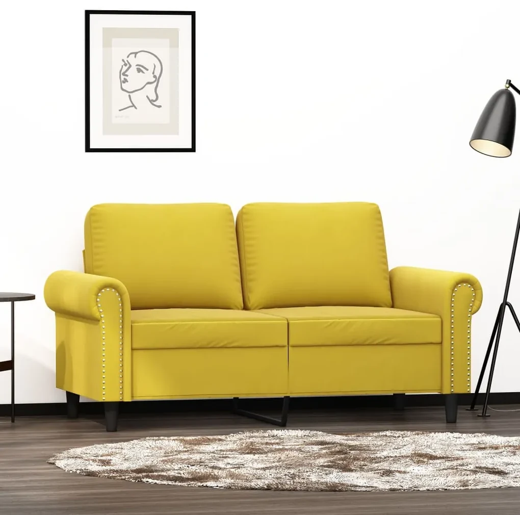 Divano a 2 posti giallo 120 cm in velluto