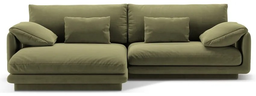 Divano angolare in verde chiaro (con penisola a sinistra/con chaise lounge) con rivestimento in velluto Torino – Micadoni