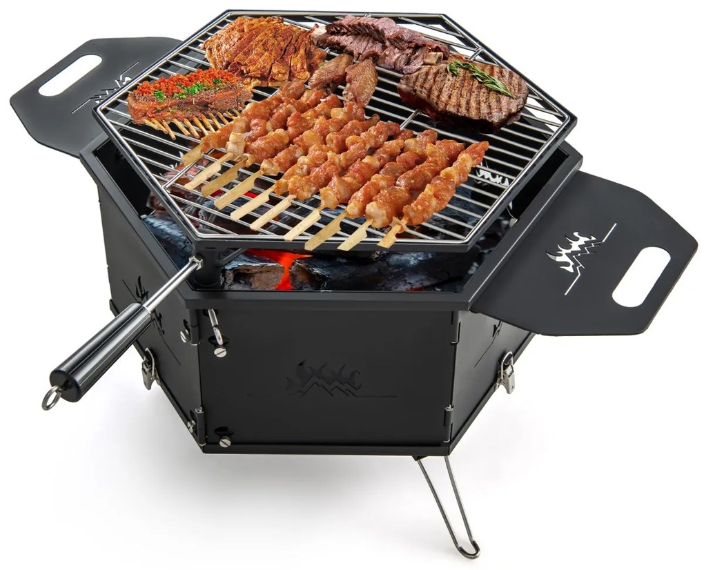 Costway Barbecue a carbone portatile con griglia girevole a 360°corpo e gambe pieghevoli, Grill hibachi da esterno 77x74x38cm