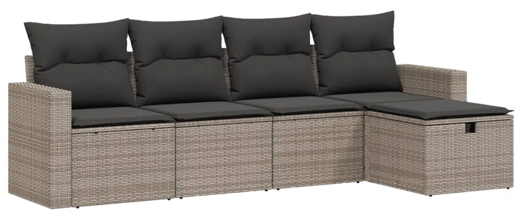 Set Divano da Giardino 5 pz con Cuscini Grigio in Polyrattan