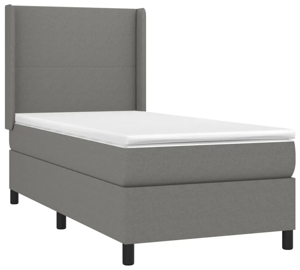 Letto a molle materasso e led grigio scuro 80x200 cm in tessuto