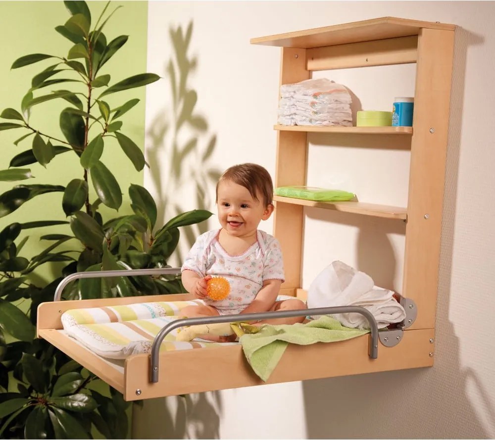 Fasciatoio a parete di colore naturale con effetto faggio Dschungelbaby – Roba