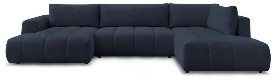 Divano angolare blu scuro allungabile e con contenitore (penisola a destra/a U) con rivestimento in ciniglia Fuji – Bobochic Paris