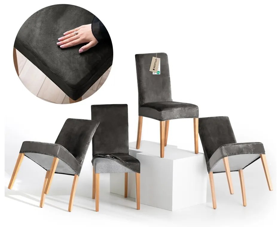 Set di coprisedia grigi con rivestimento elastico per sedie 4 pz 48 cm Sento – Restilo