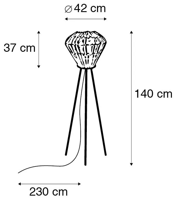 Lampada da terra rustica treppiede bambù con bianco - Canna Diamond