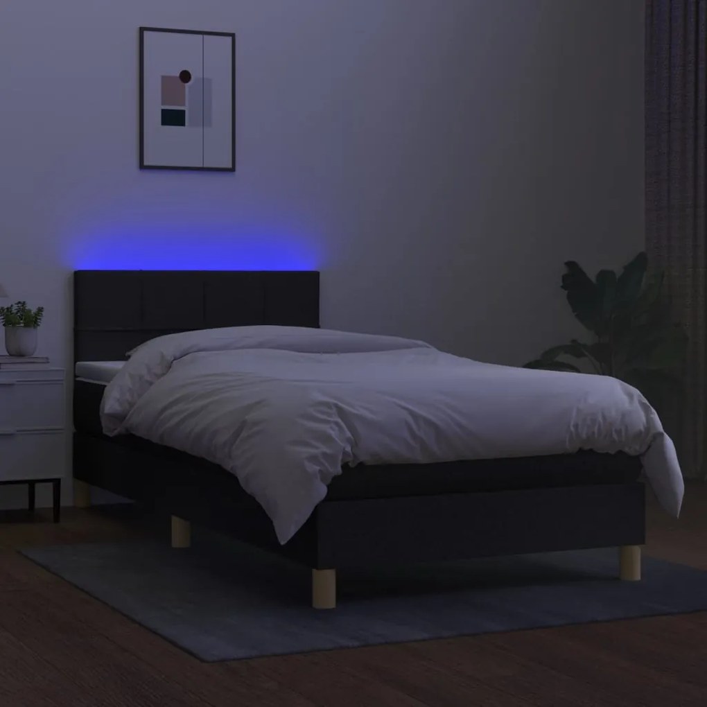 Letto a Molle con Materasso e LED Nero 90x200 cm in Tessuto