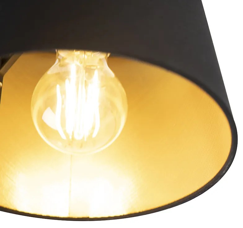Plafoniera con paralume in cotone nero con oro 20 cm - Combi Black