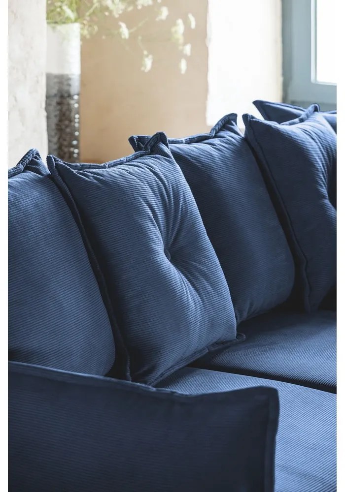 Divano letto angolare in velluto a coste blu scuro (angolo destro) Lazy Lukka - Miuform