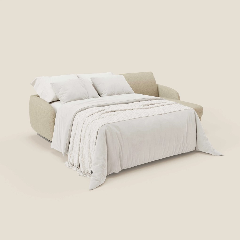Ninfea Divano Letto Angolare con Penisola Contenitore e Materasso H18 cm - piedini in metallo e Tessuto impermeabile T03 beige