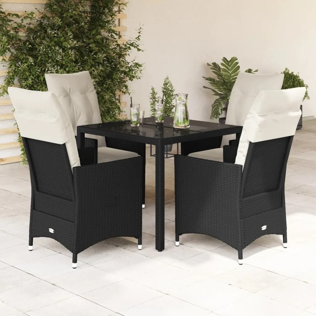 Set Da Pranzo Da Giardino 5 Pz Nero Con Cuscini İn Polyrattan /
