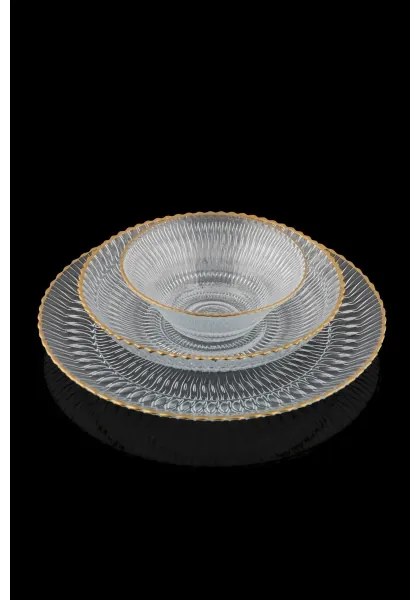 Set da tavola 12 pezzi in vetro trasparente con finitura dorata