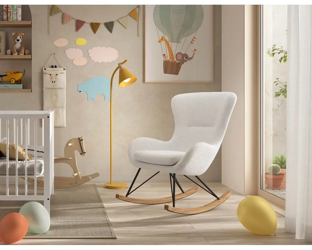 Sedia a dondolo bianca in tessuto bouclé ROCKY - Vipack