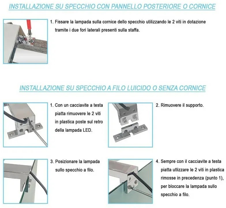 Lampada LED per specchio 18 cm cromo lucido con doppia installazione