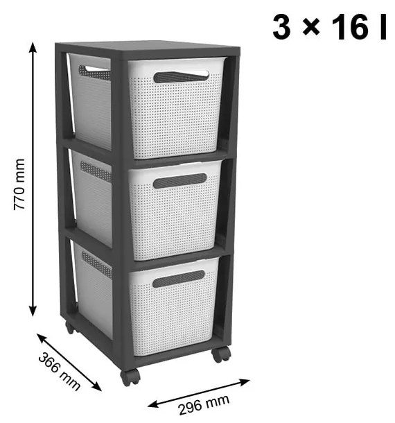 Scaffale mobile in plastica bianco/nero 30x77 cm Brisen - Rotho