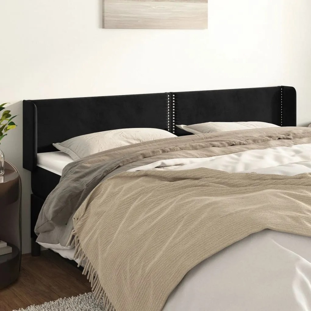 Testiera Ad Orecchio Nera 183x16x78/88 Cm İn Velluto /