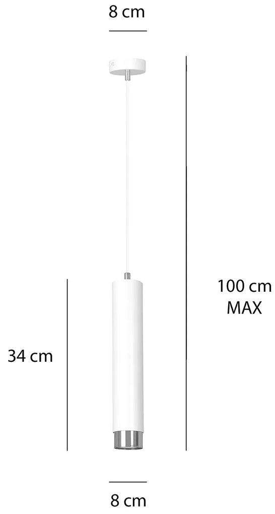 Sospensione 1 Luce Brunilde In Acciaio Bianco Con Tubolare In Bianco E Cromo
