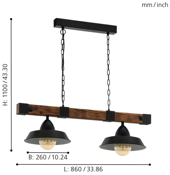 Eglo 44085 - Lampadario a catena OLDBURY 2xE27/60W/230V