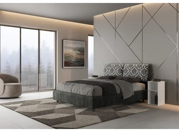 Letto matrimoniale contenitore imbottito 160x210 tessuto Agata 8 blu Mados
