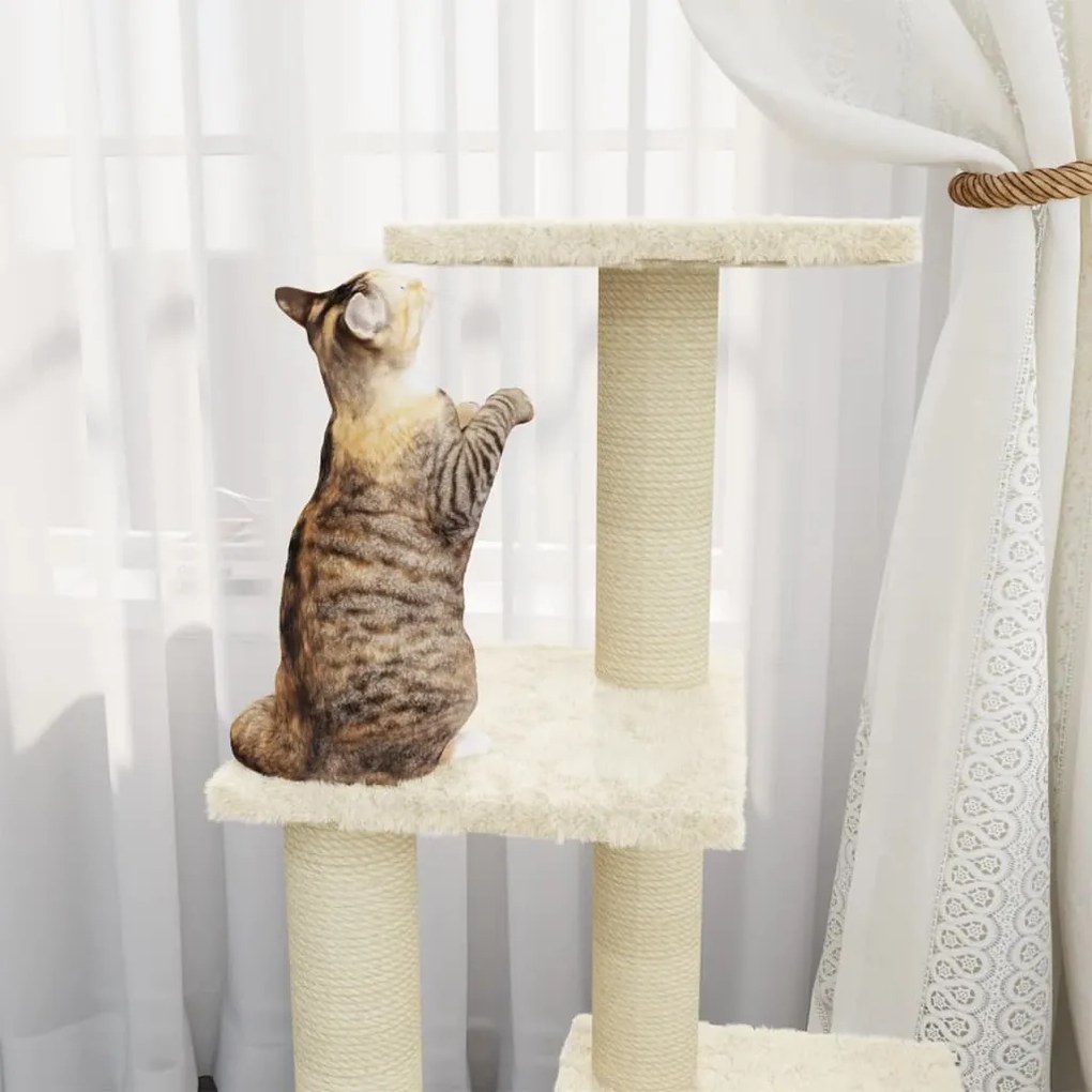 Albero per gatti con tiragraffi in sisal crema 92 cm